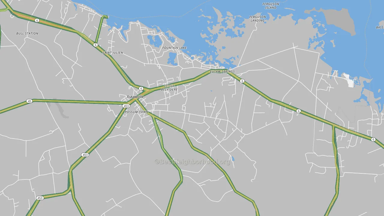 Eutawville, SC Map of Noise Levels in Eutawville