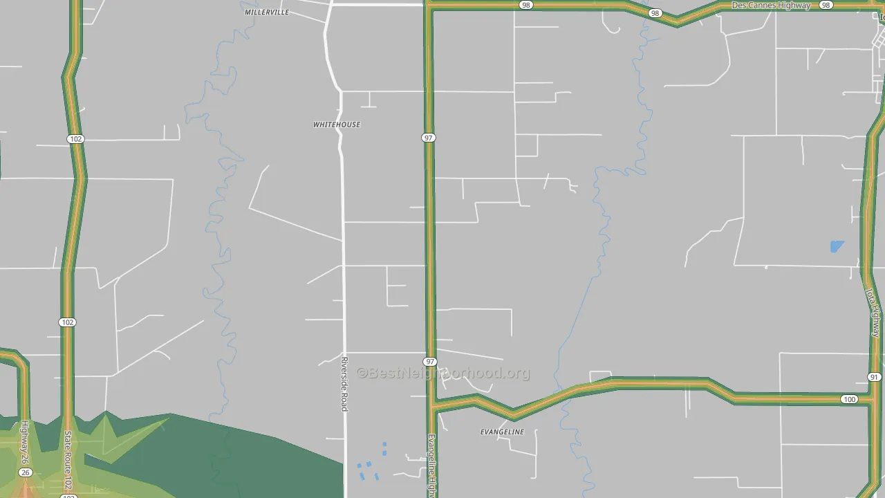 Evangeline, LA Map of Noise Levels in Evangeline