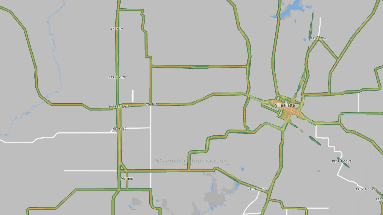 Evangeline Parish, LA Map of Noise Levels in Evangeline Parish