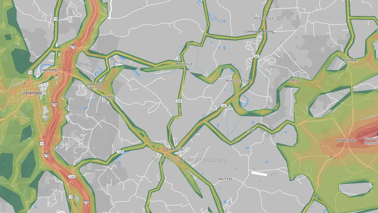 Evans City, PA Map of Noise Levels in Evans City