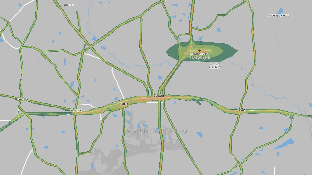 Evans County, GA Map of Noise Levels in Evans County