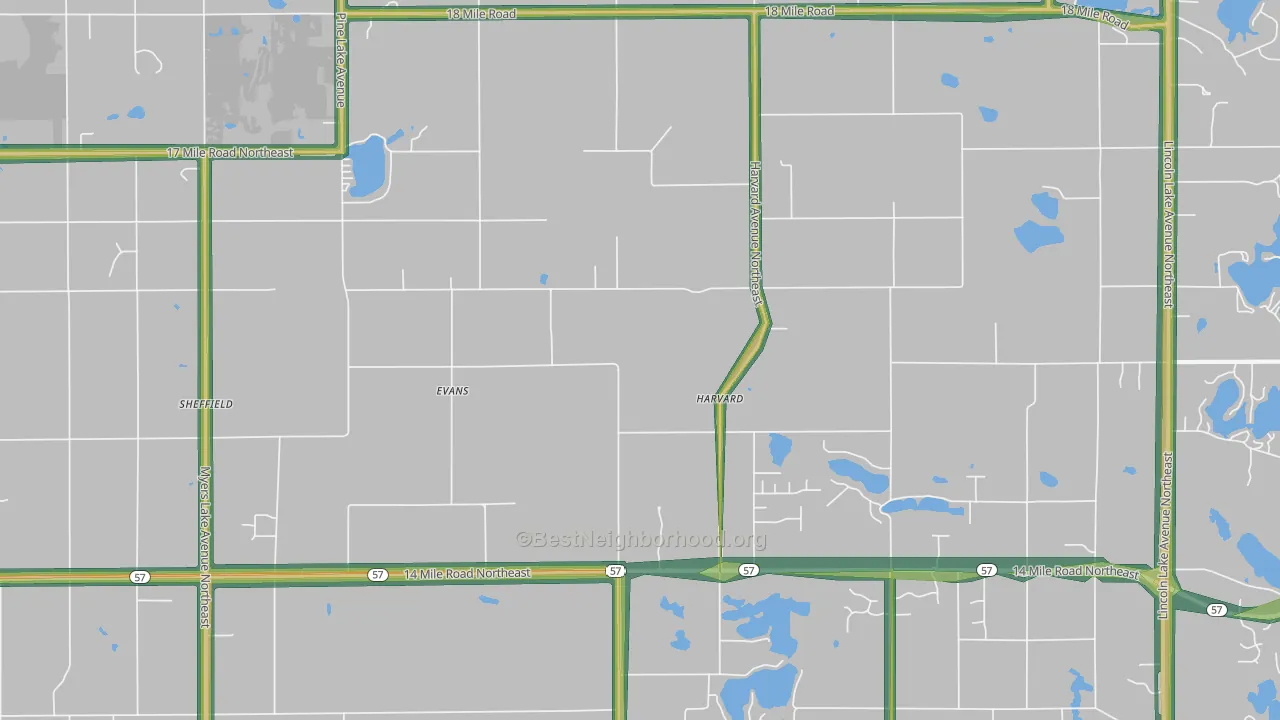 Evans, MI Map of Noise Levels in Evans