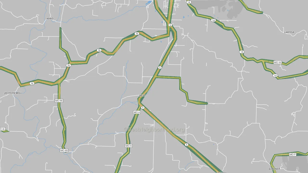 Evans, MO Map of Noise Levels in Evans