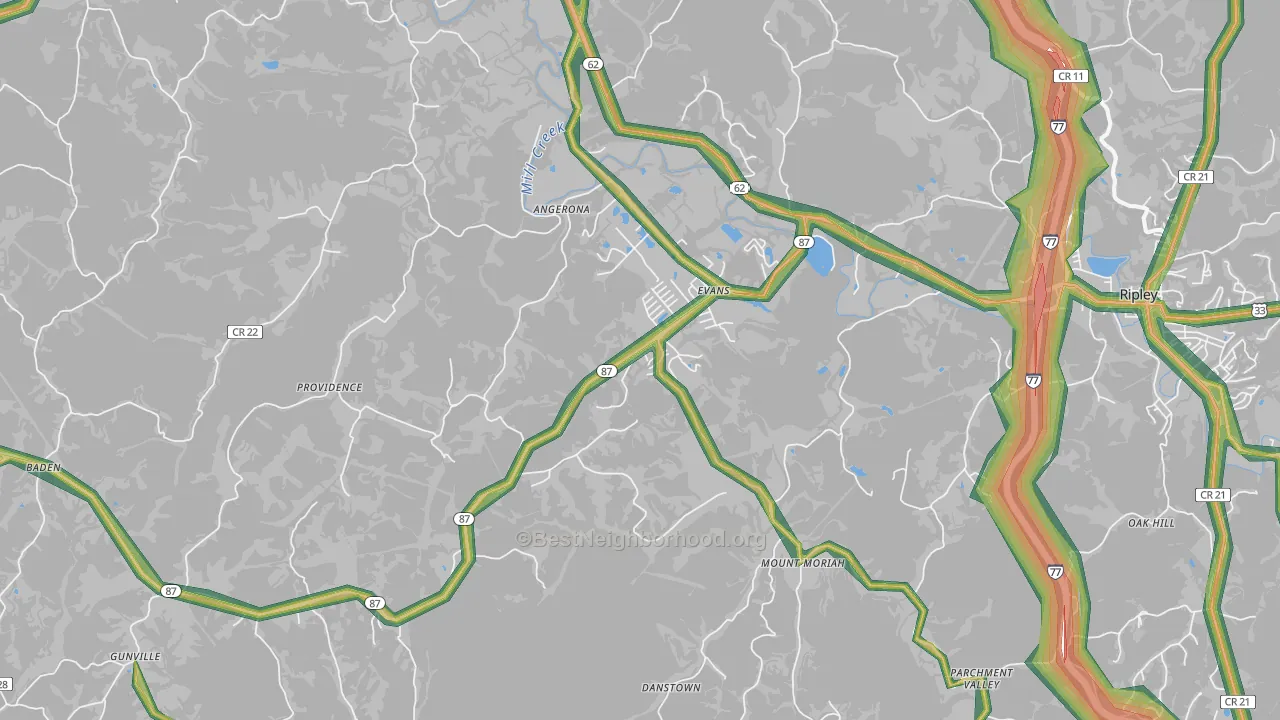 Evans, WV Map of Noise Levels in Evans