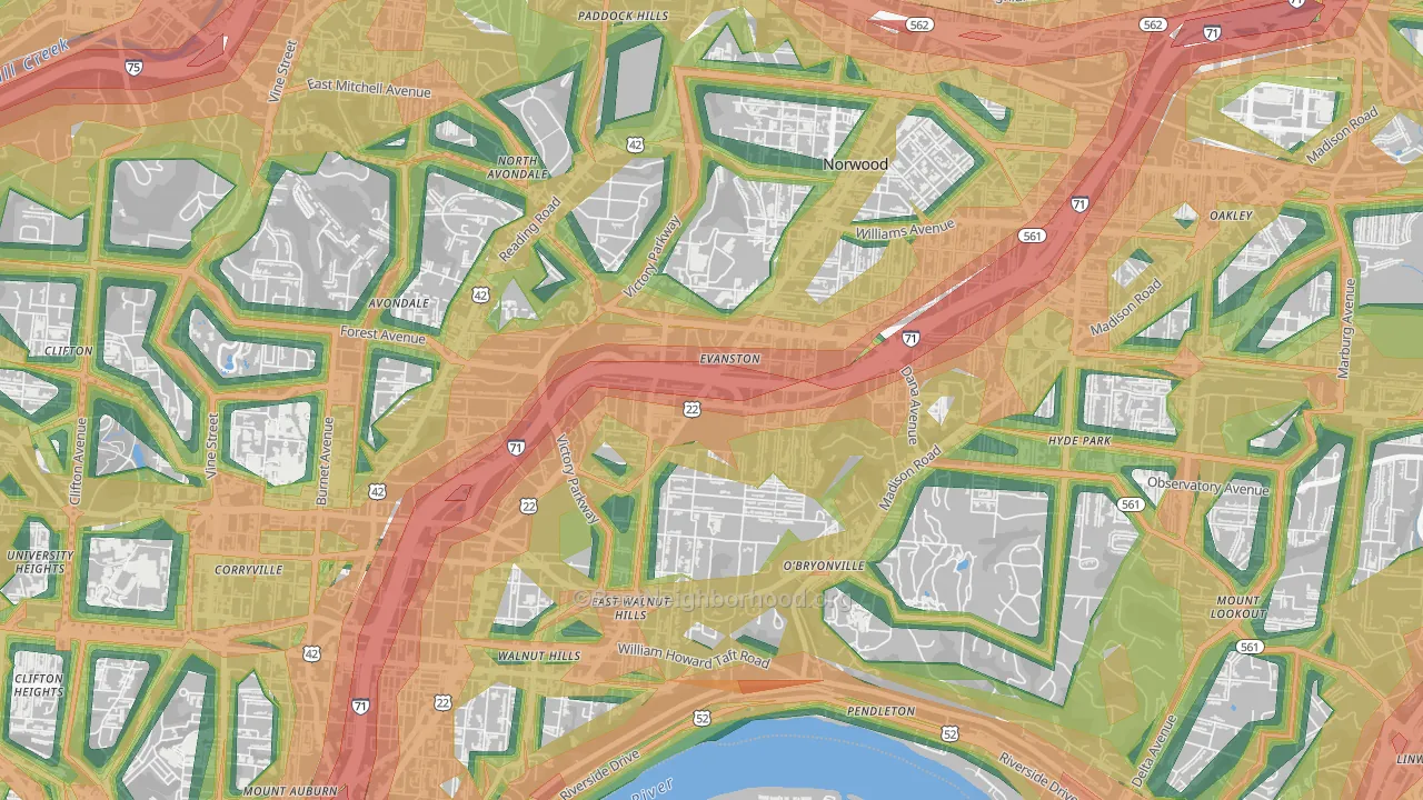 Evanston, Cincinnati, OH Map of Noise Levels in Evanston