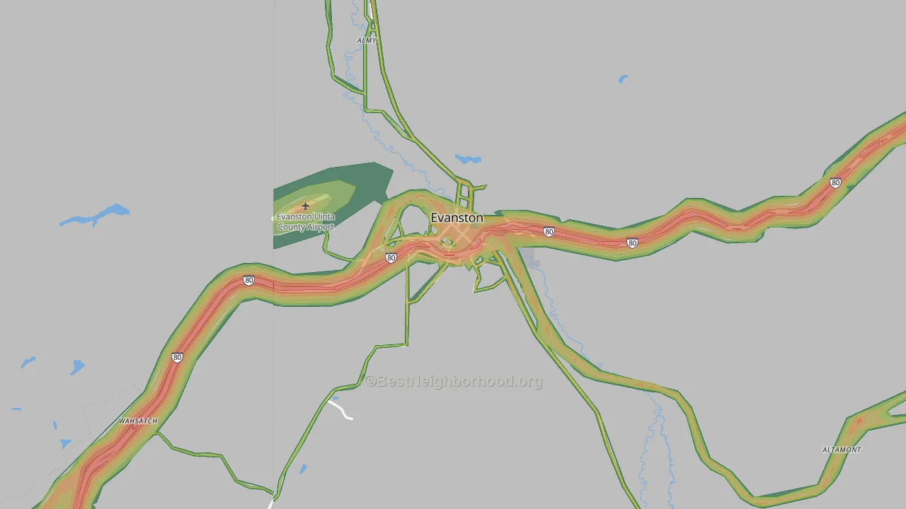 Evanston, WY Map of Noise Levels in Evanston