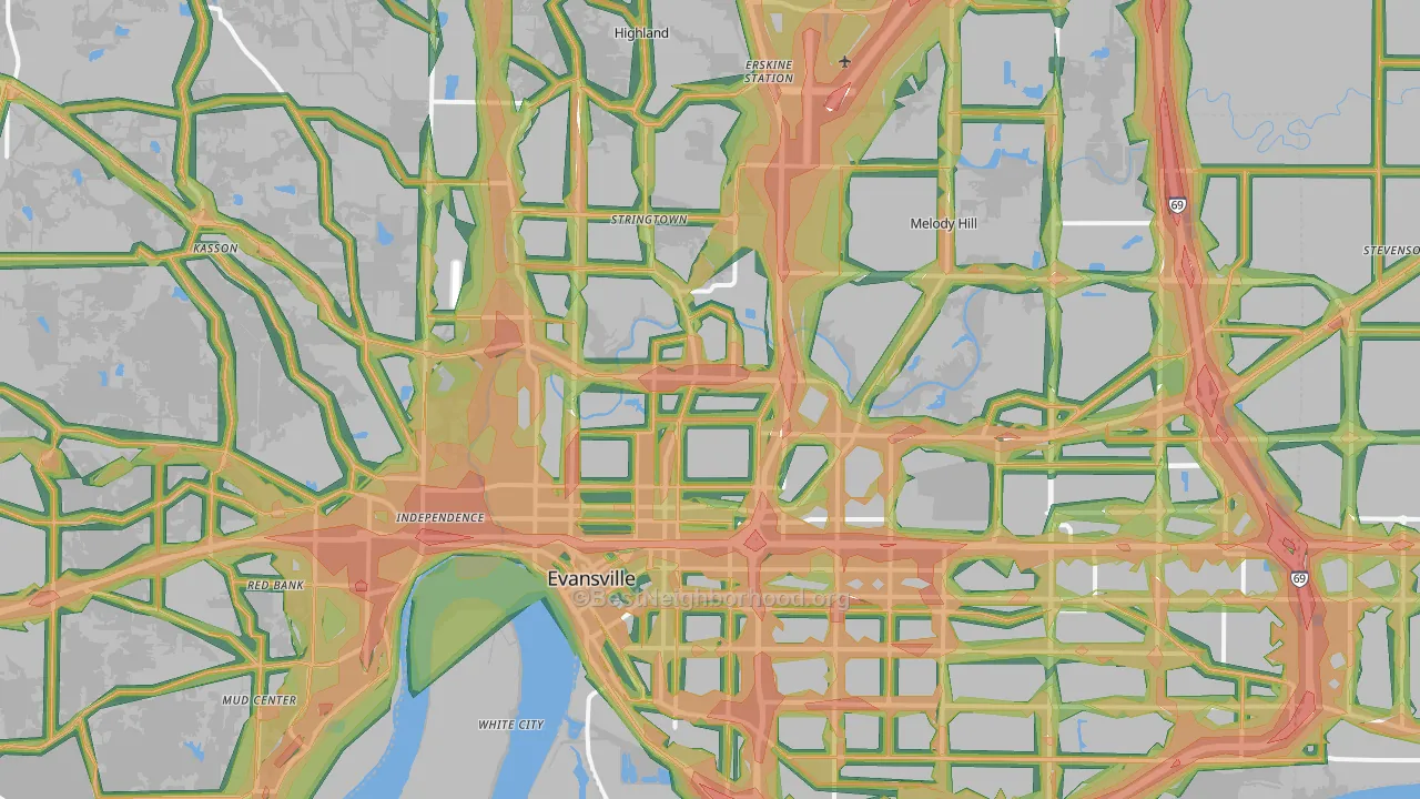 Evansville, IN Map of Noise Levels in Evansville