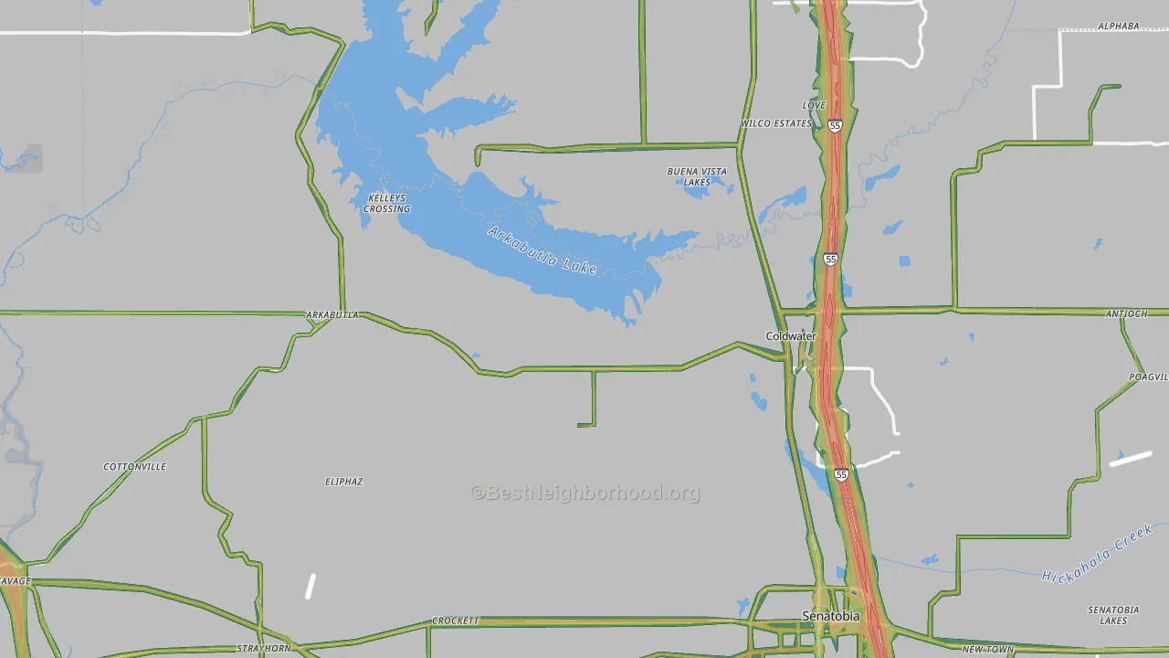 Evansville, MS Map of Noise Levels in Evansville
