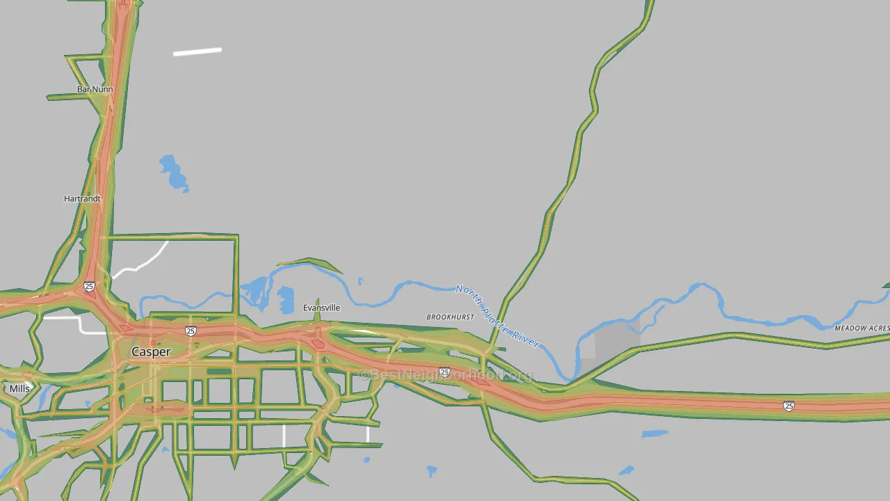 Evansville, WY Map of Noise Levels in Evansville