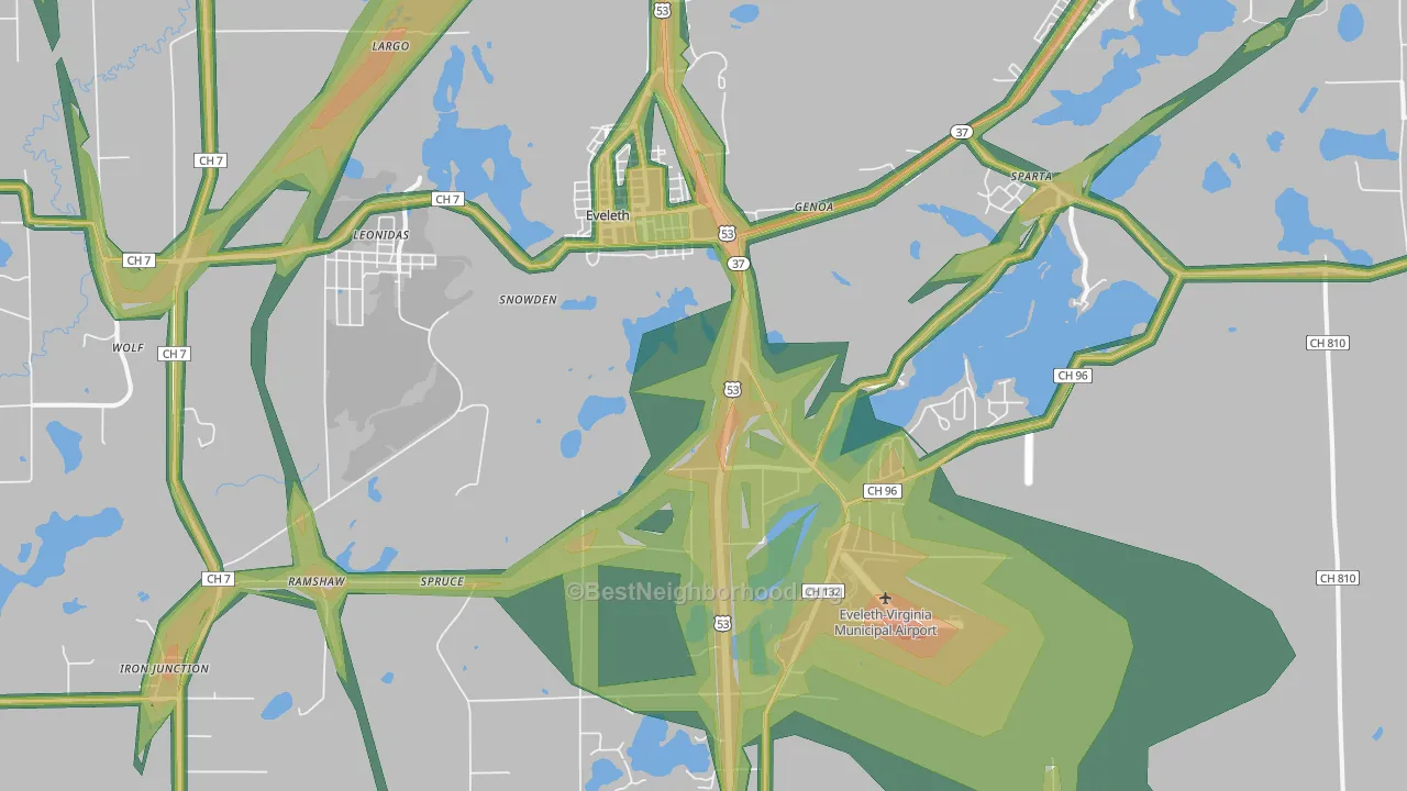 Eveleth, MN Map of Noise Levels in Eveleth