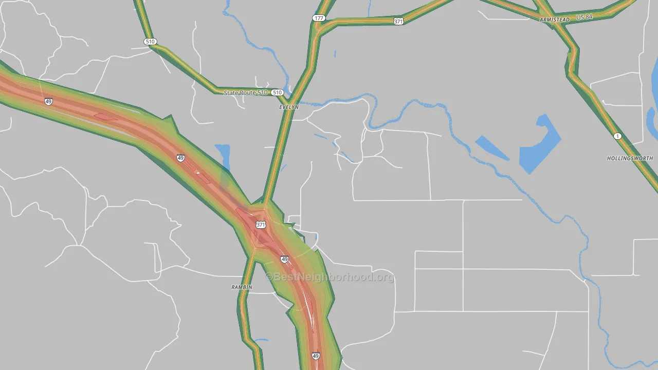 Evelyn, LA Map of Noise Levels in Evelyn