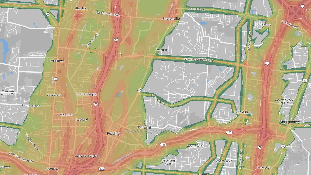 Evendale, OH Map of Noise Levels in Evendale