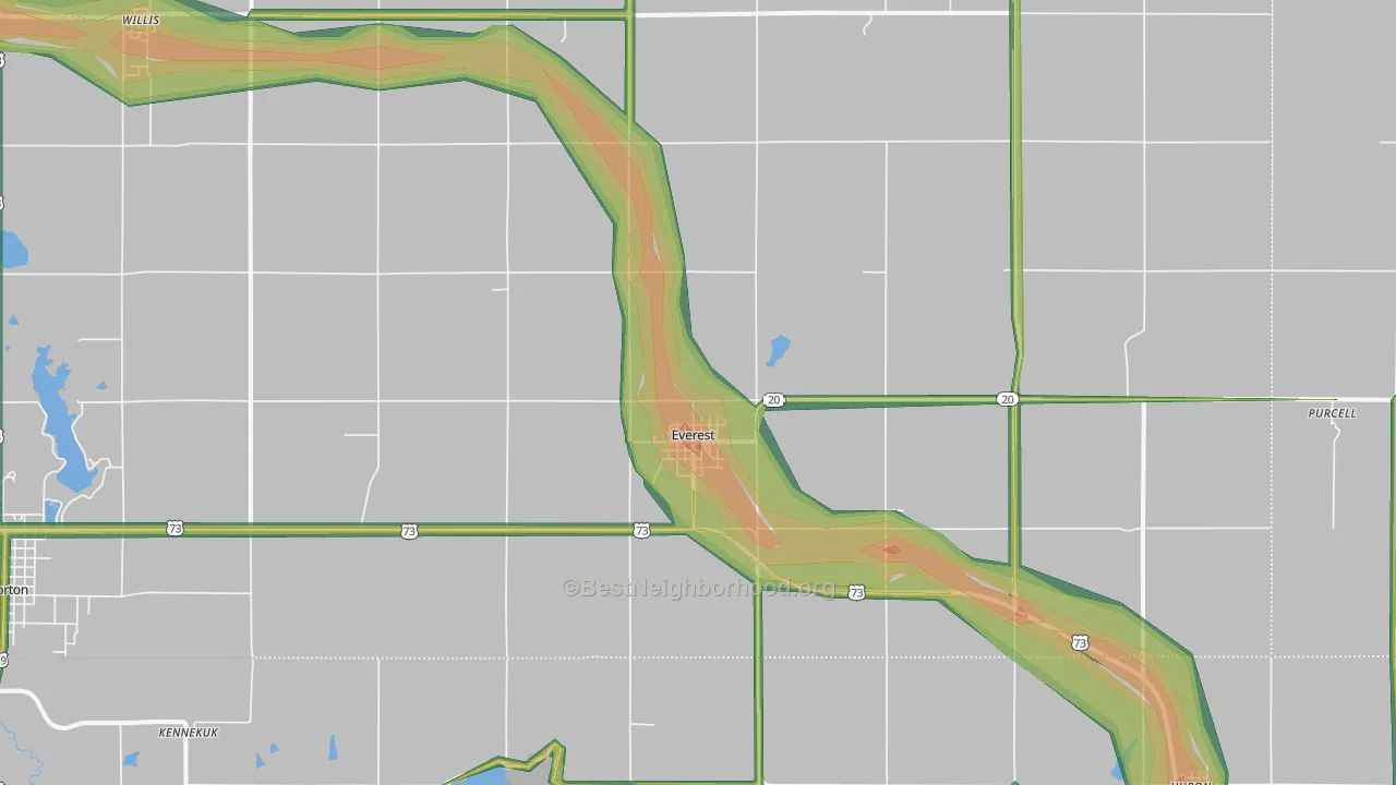 Everest, KS Map of Noise Levels in Everest