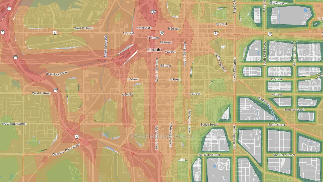 Everett, Lincoln, NE Map of Noise Levels in Everett