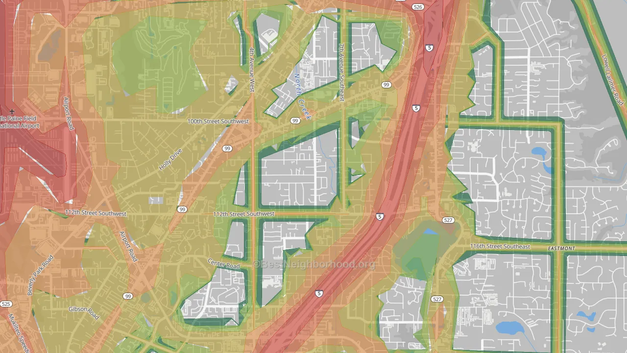 Everett Mall South, Everett, WA Map of Noise Levels in Everett Mall South