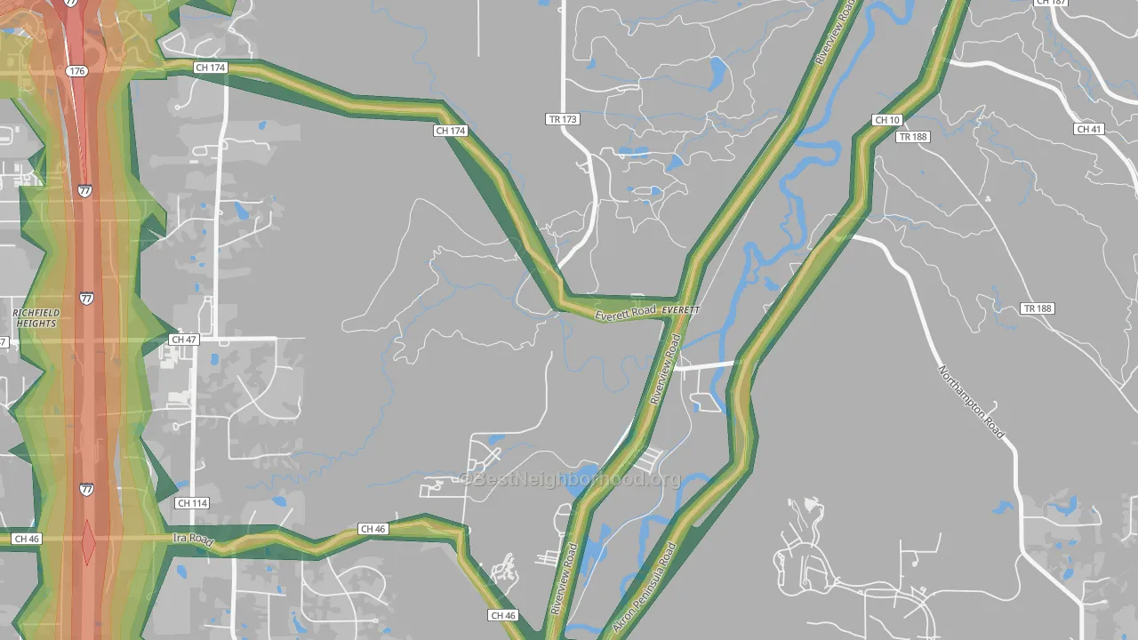 Everett, OH Map of Noise Levels in Everett