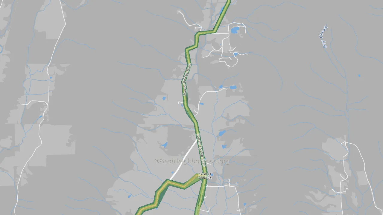 Everett Springs, GA Map of Noise Levels in Everett Springs