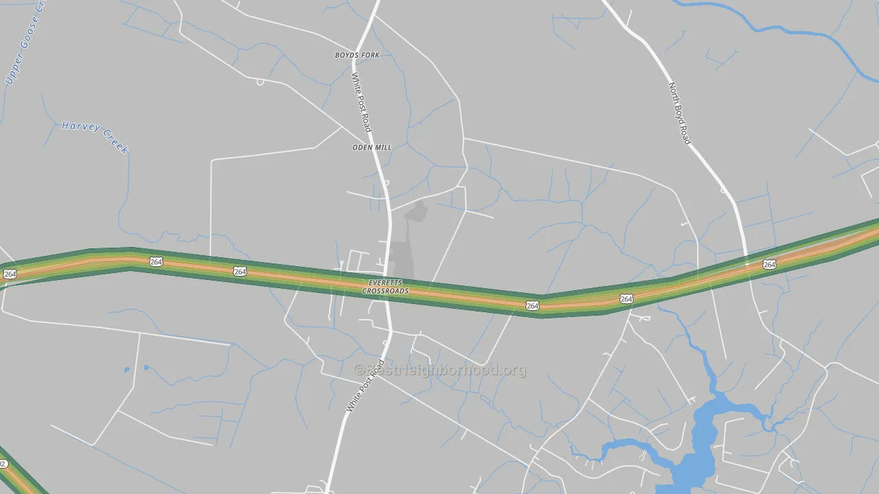 Everetts Crossroads, NC Map of Noise Levels in Everetts Crossroads