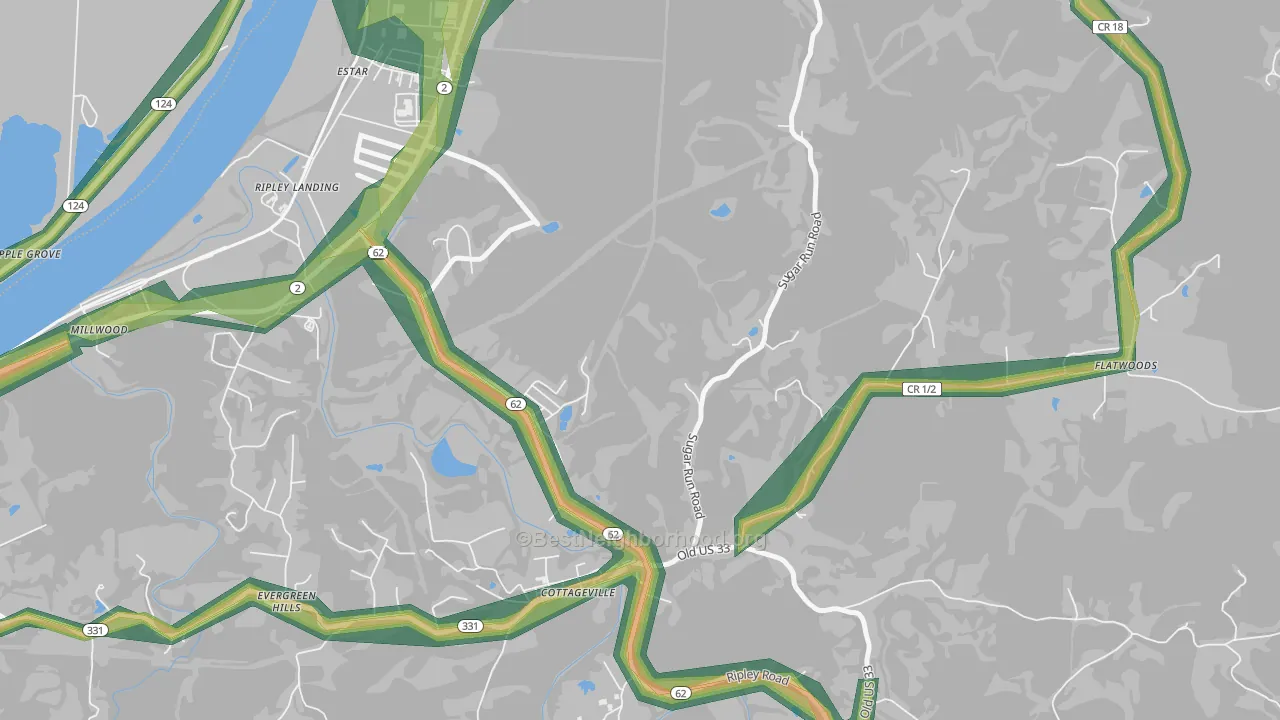 Evergreen Hills, WV Map of Noise Levels in Evergreen Hills