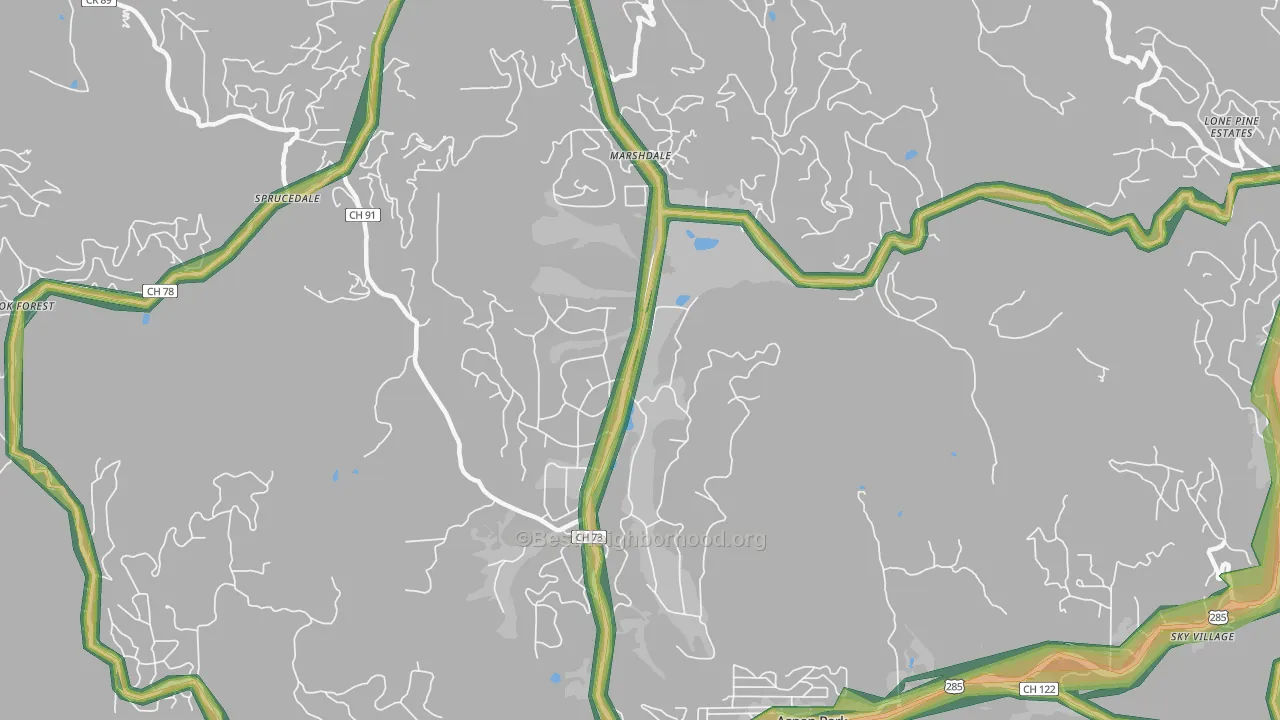 Evergreen Meadows, Evergreen, CO Map of Noise Levels in Evergreen Meadows