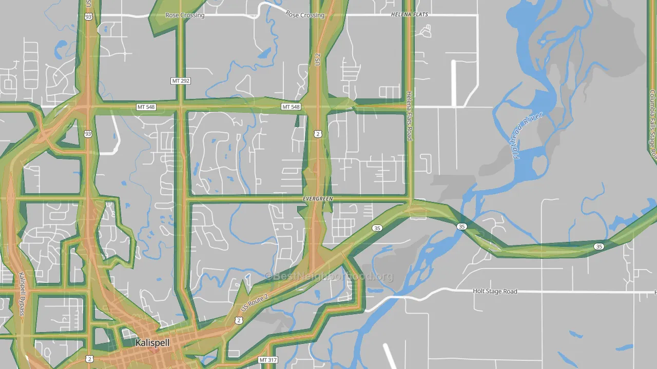 Evergreen, MT Map of Noise Levels in Evergreen