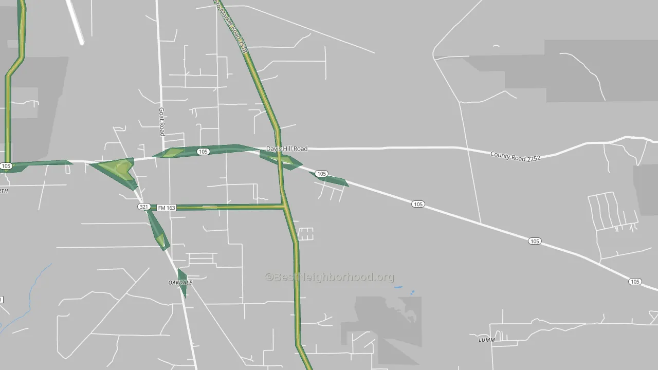 Evergreen, TX Map of Noise Levels in Evergreen