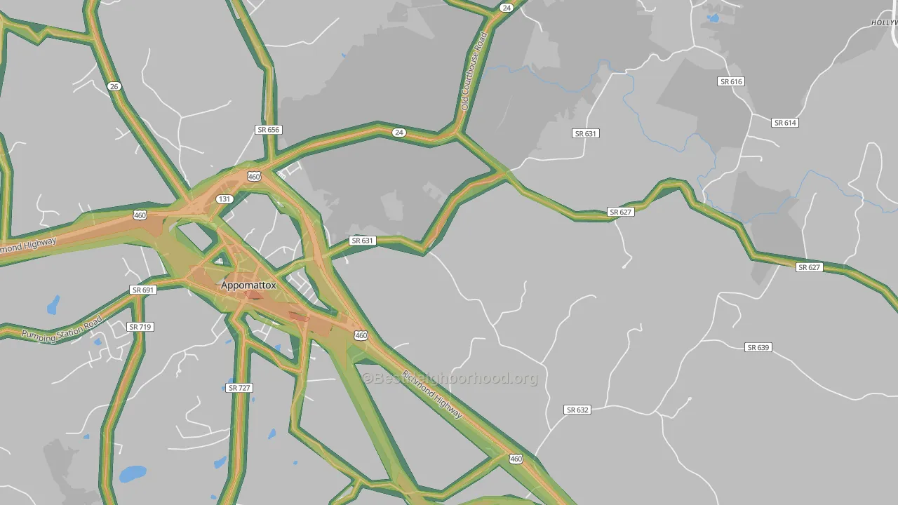 Evergreen, VA Map of Noise Levels in Evergreen