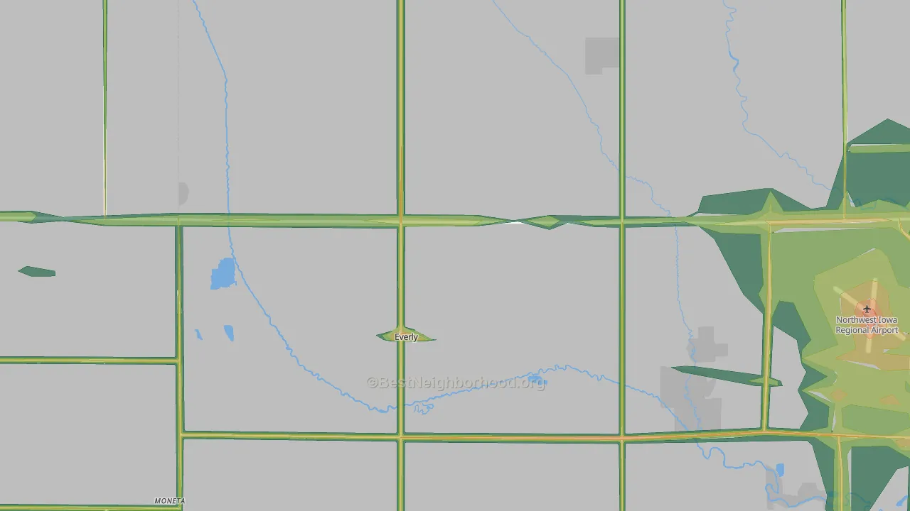 Everly, IA Map of Noise Levels in Everly