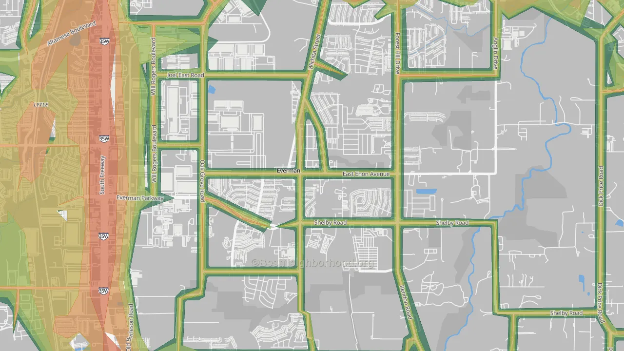 Everman, TX Map of Noise Levels in Everman