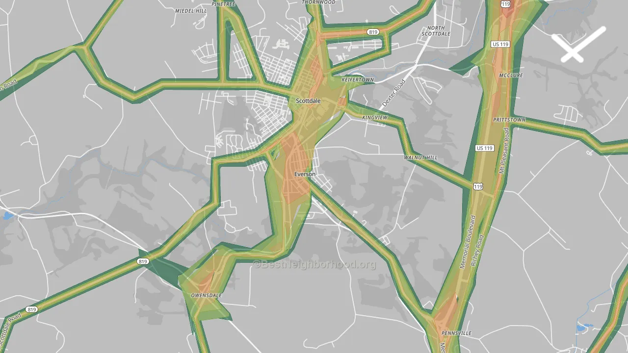 Everson, PA Map of Noise Levels in Everson