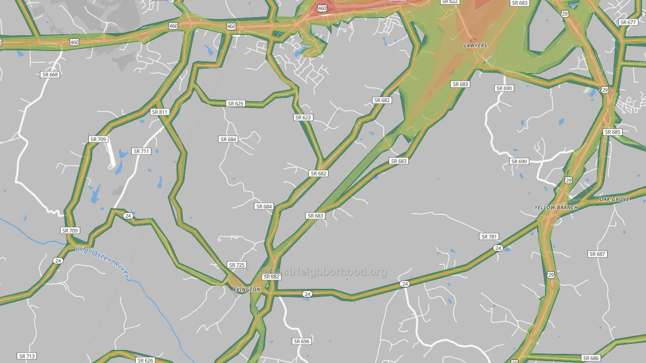 Evington, VA Map of Noise Levels in Evington