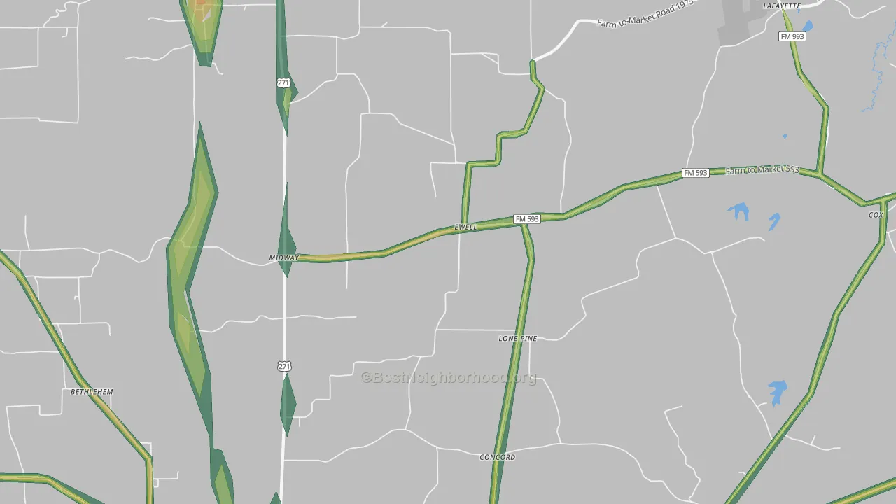 Ewell, TX Map of Noise Levels in Ewell