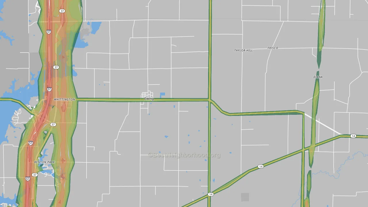 Ewing, IL Map of Noise Levels in Ewing