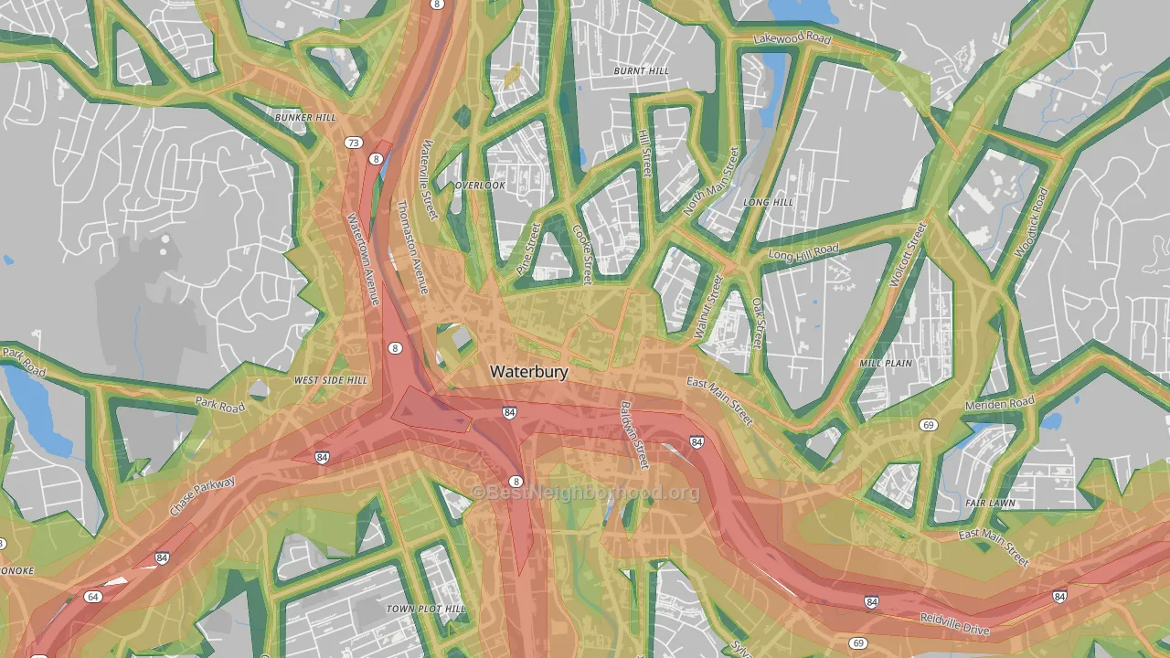 Exchange Place, Waterbury, CT Map of Noise Levels in Exchange Place