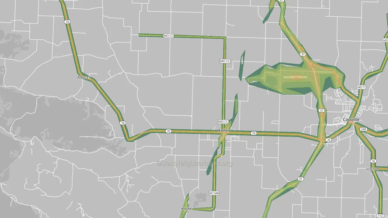 Exeter, MO Map of Noise Levels in Exeter