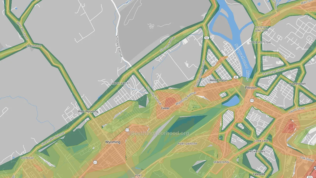 Exeter, PA Map of Noise Levels in Exeter