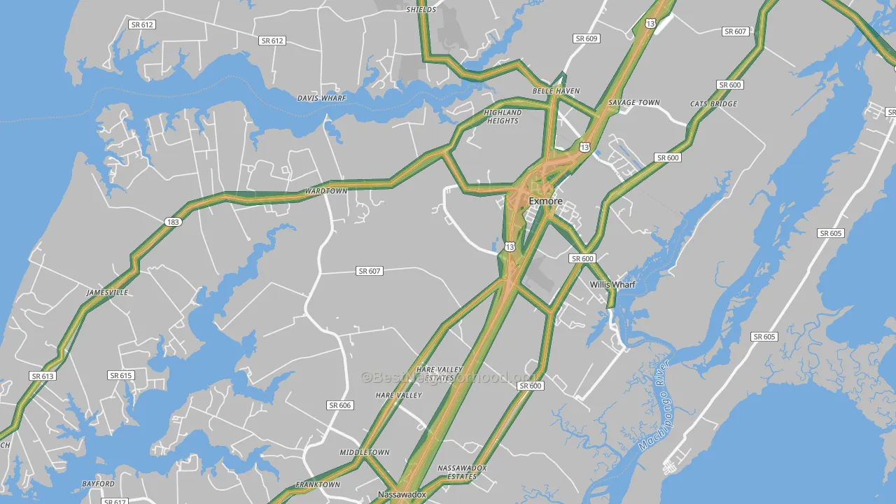 Exmore, VA Map of Noise Levels in Exmore