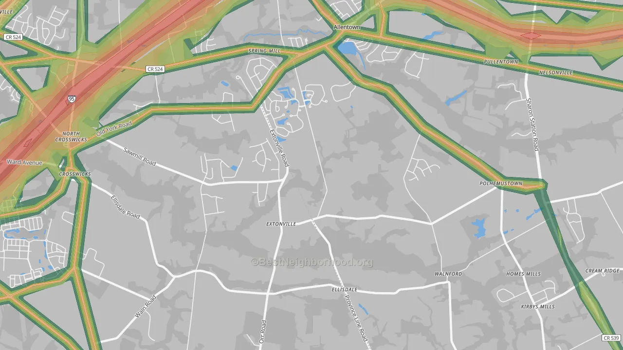 Extonville, NJ Map of Noise Levels in Extonville