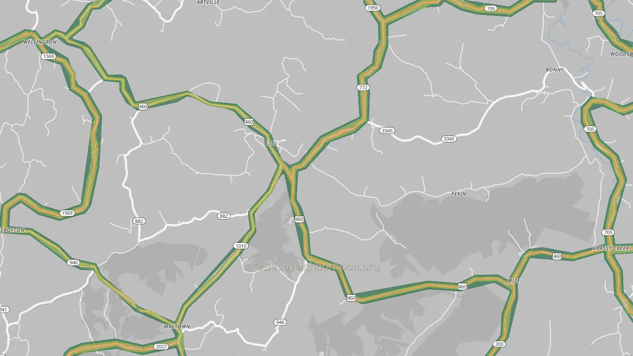 Ezel, KY Map of Noise Levels in Ezel