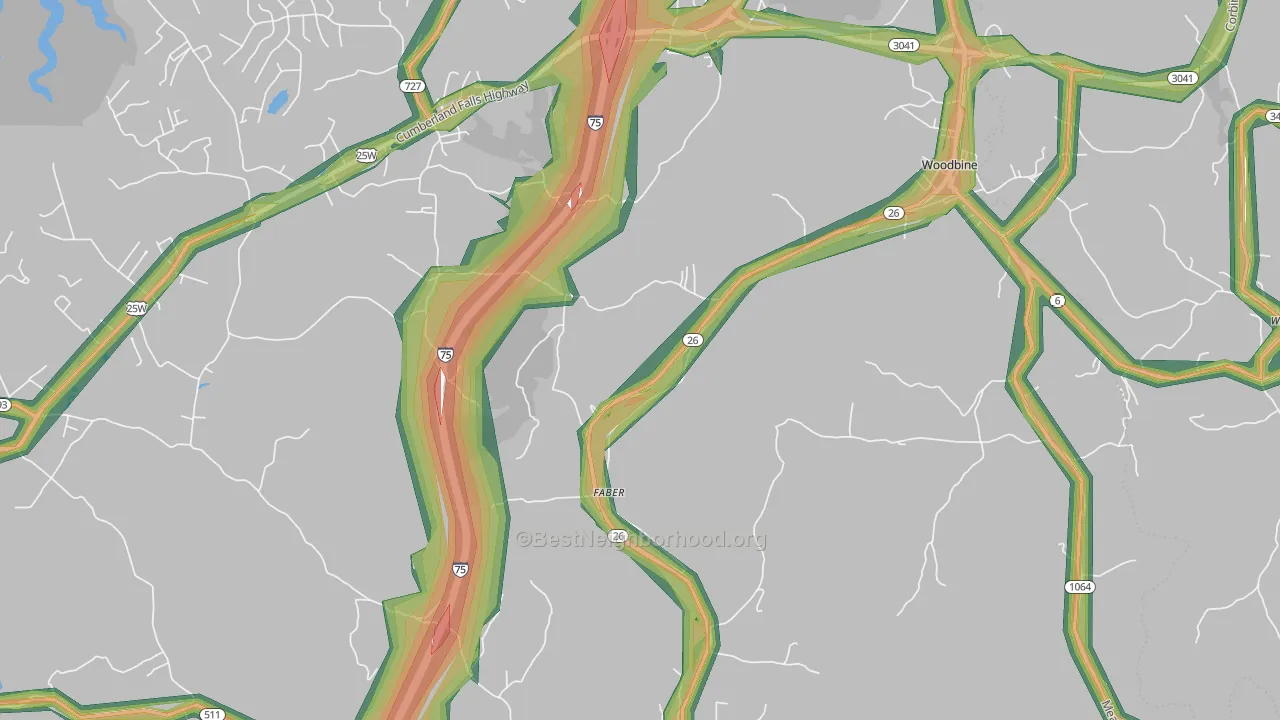 Faber, KY Map of Noise Levels in Faber