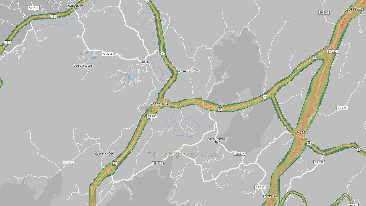 Faber, VA Map of Noise Levels in Faber