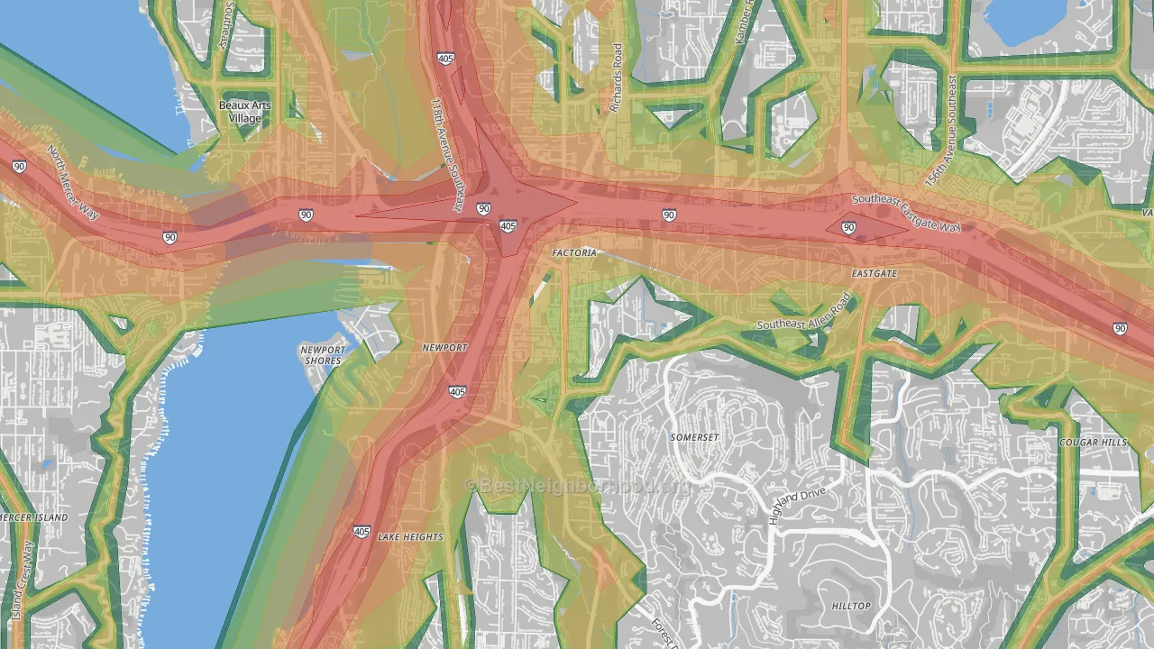 Factoria, Bellevue, WA Map of Noise Levels in Factoria