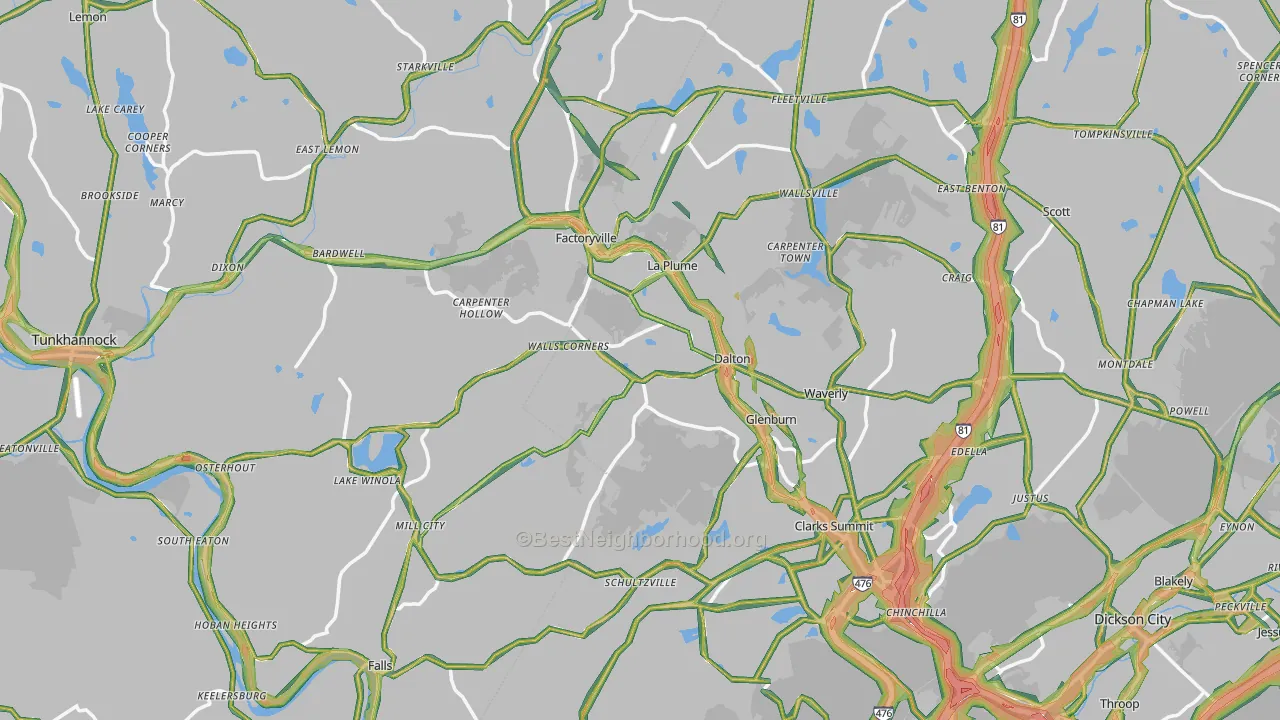 Factoryville, PA Map of Noise Levels in Factoryville