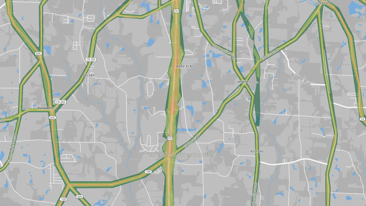 Fadette, AL Map of Noise Levels in Fadette