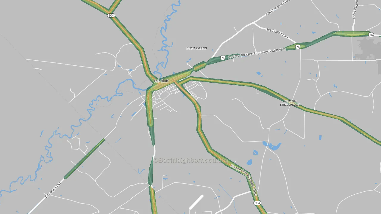 Fair Bluff, NC Map of Noise Levels in Fair Bluff