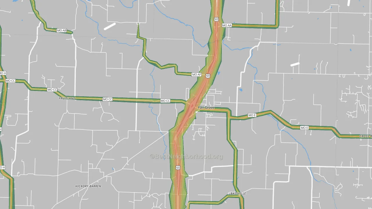 Fair Grove, MO Map of Noise Levels in Fair Grove