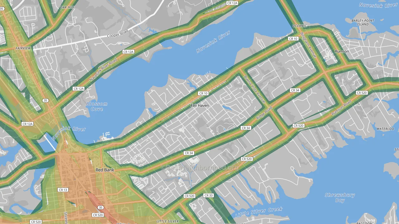 Fair Haven, NJ Map of Noise Levels in Fair Haven