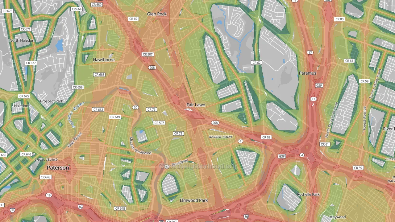 Fair Lawn, NJ Map of Noise Levels in Fair Lawn