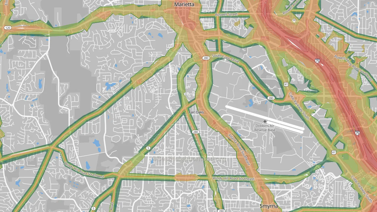 Fair Oaks, GA Map of Noise Levels in Fair Oaks