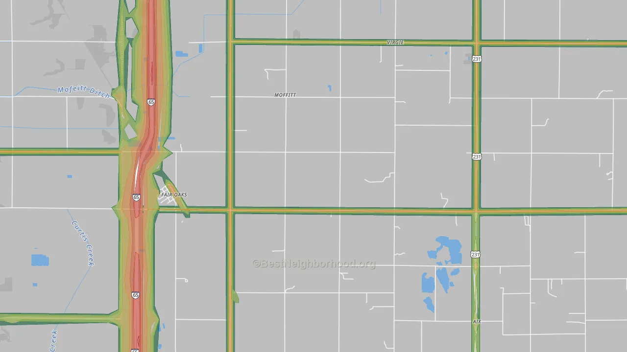 Fair Oaks, IN Map of Noise Levels in Fair Oaks